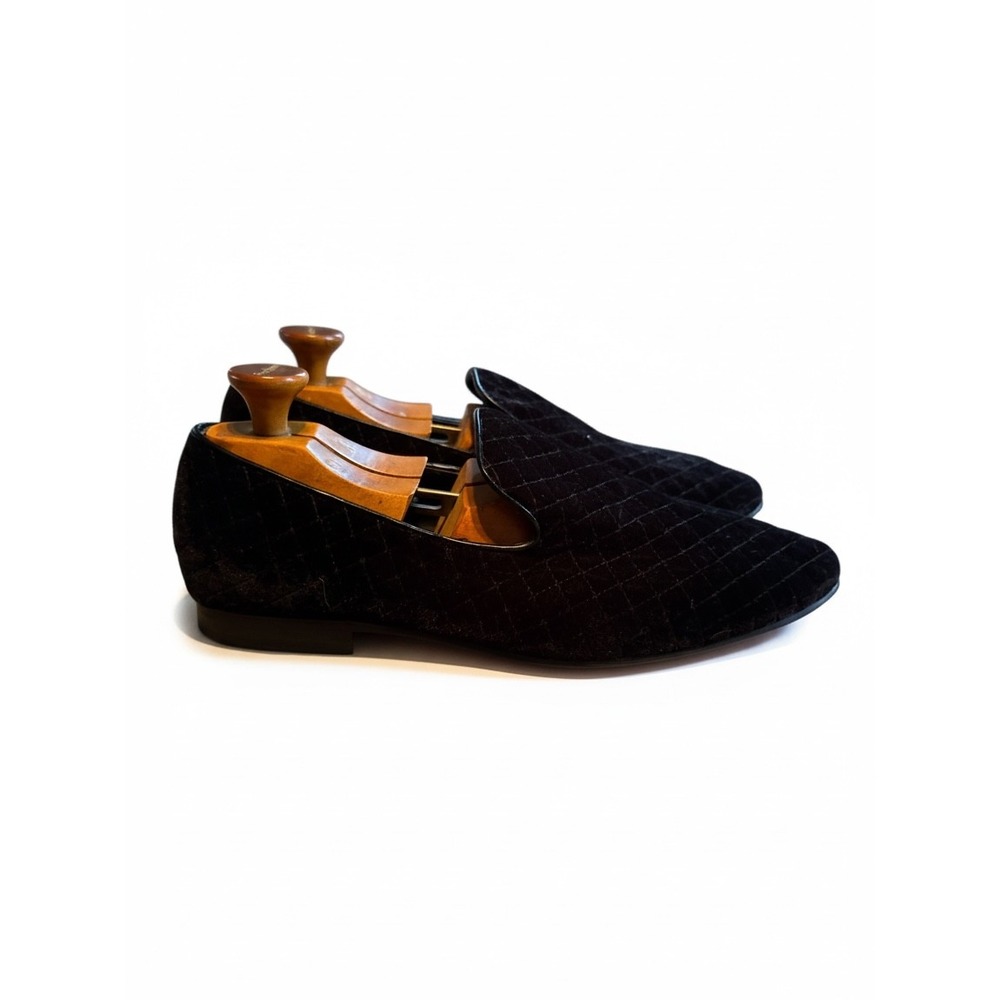 Giorgio Brutini Loafers 11.5 Black Quilted Velvet Smoking Slippers Dandy 176271